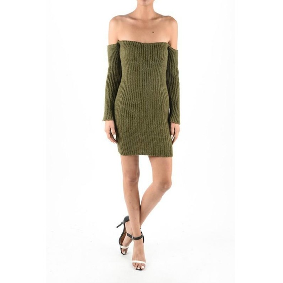 Tic Toc Dresses & Skirts - Tic Toc Green Off The Shoulder Sweater Dress
